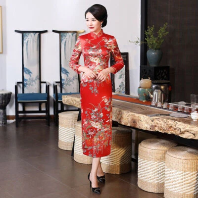 Китайский длинный Cheongsam женщин шелк атласное платье мяч костюм S-6XL - Изображение 1 из 4
