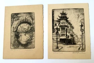 HARRIET GENE ROUDEBUSH Two Etchings “China Town” & “Tea Garden” - SAN FRANCISCO - Picture 1 of 7