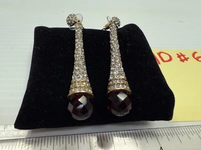 HSN – Heidi Daus – Clear & Red Long Cone Drop Crystal Earrings Pierced - #66 - Image 1 of 4