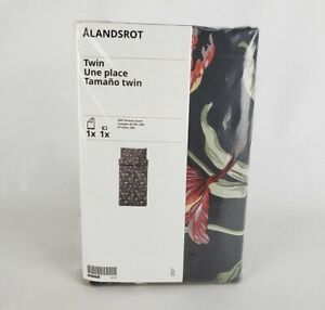 Ikea Alandsrot Twin Duvet Cover W / Pillowcase Bed Set Dark Gray Floral - New
