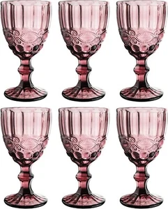 Weinglas 6 Stück Vintage Schleife Glas Gläser Weingläser Wasserglas lila - Bild 1 von 9