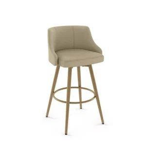 Amisco Bar Stool Square Seat High Back Swivel Cushioned Foot Rest Beige Fabric - Picture 1 of 5