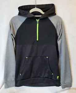 Fila Sport Jungen XL 18 20 Pullover 1/4 Zip Hoodie Fleece gefüttert schwarz neongrün - Bild 1 von 7