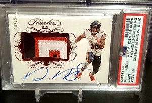 2019 Panini Flawless David Montgomery Ruby Rookie Patch Autograph /15 PSA 9