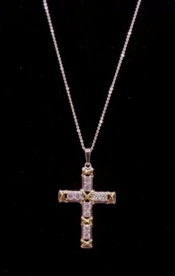 Moissanite X O Cross Pendant Necklace 20"YG &Platinum Over Sterling Silver 925.  - Image 1 of 4