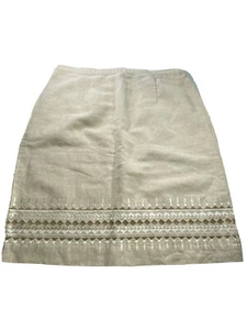 Talbots High Waist Pencil Skirt Irish Linen Blend Beige Embroidered Women sz 12 - Picture 1 of 8