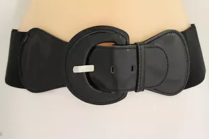 New Women Fashion Belt Hip High Waist Stretch Wide Band Black Buckle Size S M - Picture 1 of 12