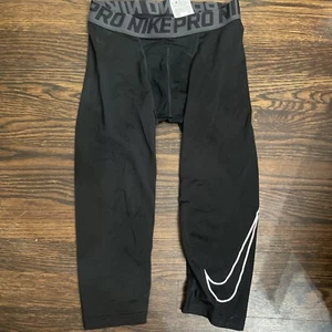 Nike Pro Dri Fit Compression Tights Youth Boys Size L 726465-010 Black Cropped - Picture 1 of 5