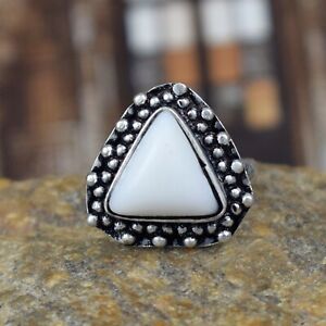Natural White Opal Gemstone Handmade Ring Size-5.75 Ethnic Jewelry VR609