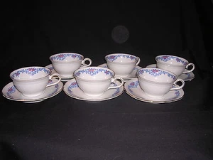 Set of Six Schuman Demitasse Blue Vines and Red Flowers, Bavaria, US Zone - Picture 1 of 5