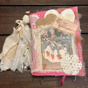 Valentine’s Junk Journal Pink Feminine Boho Grungy Lace Heart To My Valentine - Picture 1 of 21