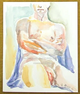 Nude Young Man Model Sits 1991 vintage Watercolor Aquarel art painting unframed - Picture 1 of 3