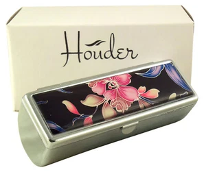 Lippenstift Etui mit Spiegel Geldbörse Reise Halter Make-up Organizer Blumenmuster Metall süß - Bild 1 von 5