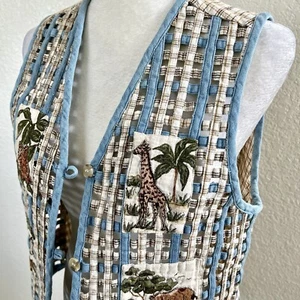 Casey & Max Vintage Sz Small Safari Animal Cottage Patchwork Lattice Front Vest - Picture 1 of 15