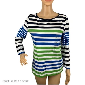 Camicia da crociera Anne Klein blu navy bianco verde bottoni nautica a righe piccola - Foto 1 di 3
