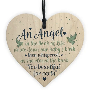 Angel Baby Memorial Gifts Wooden Heart Plaque Heaven Love Bereavement Sign - Picture 1 of 8