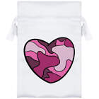 'Pink Camo Heart' Satin Drawstring Bag/Pouch (SB031360)