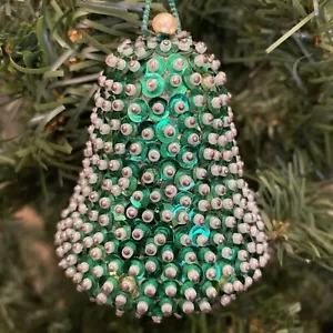 Vintage Push Pin Christmas Ornament Beaded Sequins Retro MCM Green Bell - Picture 1 of 5
