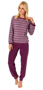 Edler Damen Frottee Pyjama langarm mit Bündchen in Streifenoptik - 291 13 902 - Bild 1 von 9