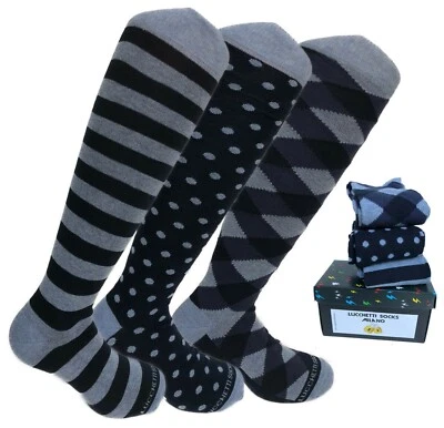 CALZE UOMO LUNGHE caldo cotone COLORATE invernali 3 PAIA POIS FANTASIA  - Immagine 1 di 4