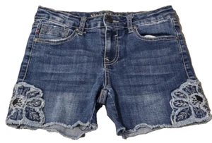 Vigoss The Malibu Mid-Shorts Cut Off Lace Applique Light Wash Denim Size 14 - Picture 1 of 14