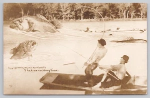 Exaggeration RPPC Postcard, Martin: I Had An Exciting Time, Fishing - Picture 1 of 2