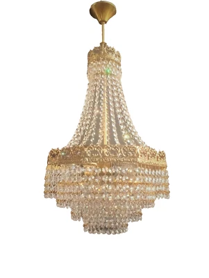 Lámpara de araña de cristal antigua vintage de latón LED cesta techo Foto 1 de 4