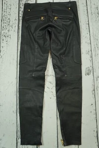 Balmain X H&M Pantalones de motociclista ajustados de cuero real EUR 40 US 10 Pantalones negros raros - Imagen 1 de 11