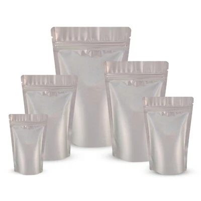 Silver Matt Stand Up Pouches Mylar Food Bag Heat Seal Food Grade Zip Lock Bags - Image 1 of 4
