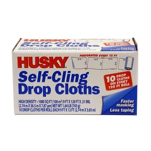 Husky 0.31 Mil High Density Clear Drop Cloth, 9' Width x 120' Length, Self-Cling - Picture 1 of 7