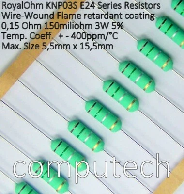 ROYALOHM 2 pezzi 0,15 Ohm 3W 5% Resistenza a filo avvolto Royal Ohm KNP03S 0,15Ohm 3W