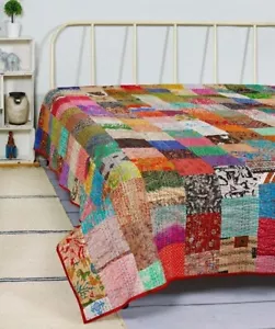 Trapunta Kantha patchwork indiano, copriletto fatto a mano in seta Patola Kantha - Foto 1 di 24