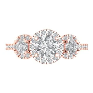 1.46Ct Round Cut VVS1 Zirconia Diamond 3 Stone Promise Ring, 14K Rose Gold - Picture 1 of 11