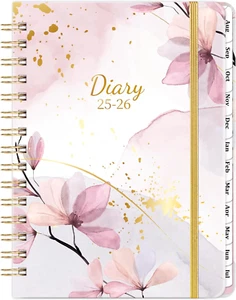 Academic Diary(Aug2025-Jul2026)with Back Pocket |Monthlly Tab 21.5*15.5 cm| Pink - Picture 1 of 11