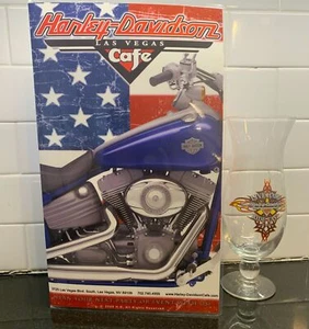 Harley Davidson Cafe Las Vegas Menu & logo Hurricane cocktail glass souvenir cup - Picture 1 of 7