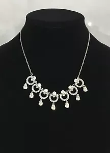 NWT MARCHESA Silver Tone With CZ Stones Teardrop Link Statement Necklace~$125 - Picture 1 of 5