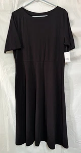 Women’s Croft & Barrow Black Dress-Size L Fit & Flare Midi Short Sleeve Stretch - Picture 1 of 7