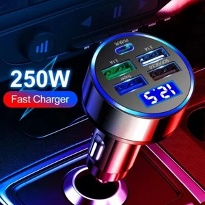 Chargeur Voiture LED 250W 5 Ports Charge Rapide PD QC3.0 USB C Chargeur Téléphone Voiture Type C - Photo 1 sur 10