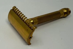 Rasoio di sicurezza Gillette tono oro pettine aperto tubo cavo Pat 1920 Bulldog - Foto 1 di 15