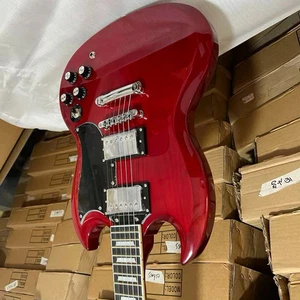 6 Strings Electric Guitar Transparent Red SG HH Pickups TOM Fixed Bridge Black - Picture 1 of 8
