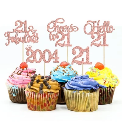 30 piezas adornos para cupcakes 21 cumpleaños Hola 21 selecciones para cupcakes 2004 Cupcake Toppe... Foto 1 de 4