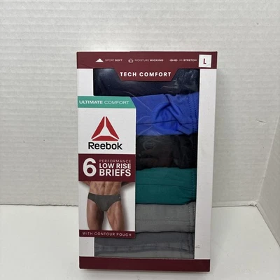 Reebok 6 Pack Mens Large Performance Low Rise Briefs Asssorted Colors - Image 1 of 2