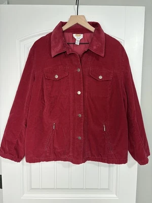 Talbots Women Raspberry Red Corduroy Stretch Cotton/Spandex Blend Jacket Pockets - Image 1 of 4