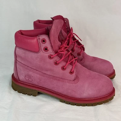 Timberland Mujer 6.5 Hombre 5 ROSA Botas 6 en Nubuck Rosa Oscuro Cordones Buen Estado Foto 1 de 4