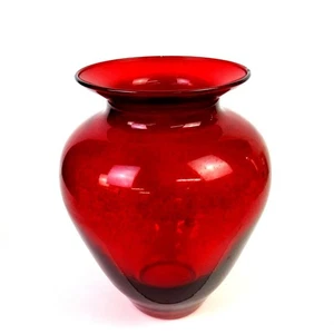 Kunstglas rubinrot ausgestellt gerollter Rand gewichteter Sockel Vintage 8" konische Vase 1960- - Bild 1 von 8