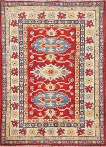 Rot Super Kazak Orientteppich Foyer Wolle Handarbeit Wohndeko Akzentteppich 3x4 - Bild 1 von 20