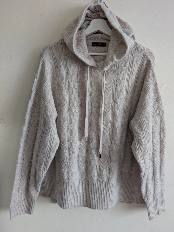 F&F Baggy Beige Oatmeal Knitted Hoody Jumper ~ Size 12-14 - Image 1 of 4