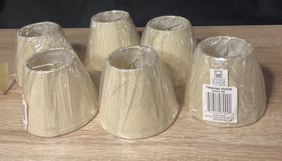 Juego de 6 pantallas de lámpara de araña 4 pulgadas mini clip de barril beige natural Foto 1 de 4