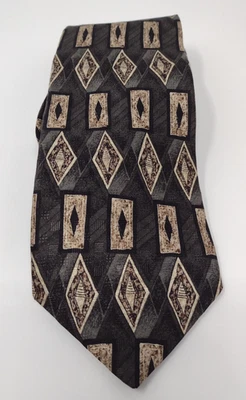 Haggar Green? Grey Black Beige Silk Tie Woven Geometric 58" x 3 3/4" - Image 1 of 4