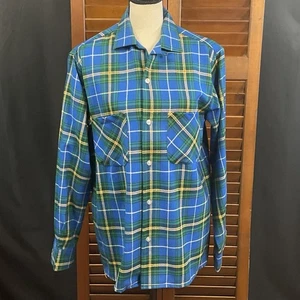 Vintage Bonda Textiles Nova Scotia Tartan Shirt Men’s Small Blue Green Plaid - Picture 1 of 8